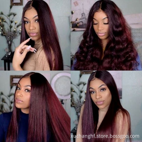 40inch Red 99j Colored Burgundy Straight LaceFront Human Hair Wigs Brazilian Middle Part Remy Lace Frontal Wigs For Women